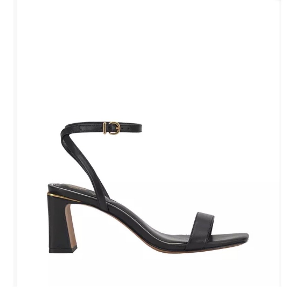 Vince Camuto Hamda Black Leather Ankle Strap Block Heel Sandals Womens 9.5 0125